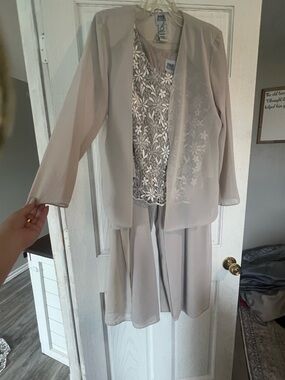 R&M Richards Taupe Floral Lace Jacket and Dress Set